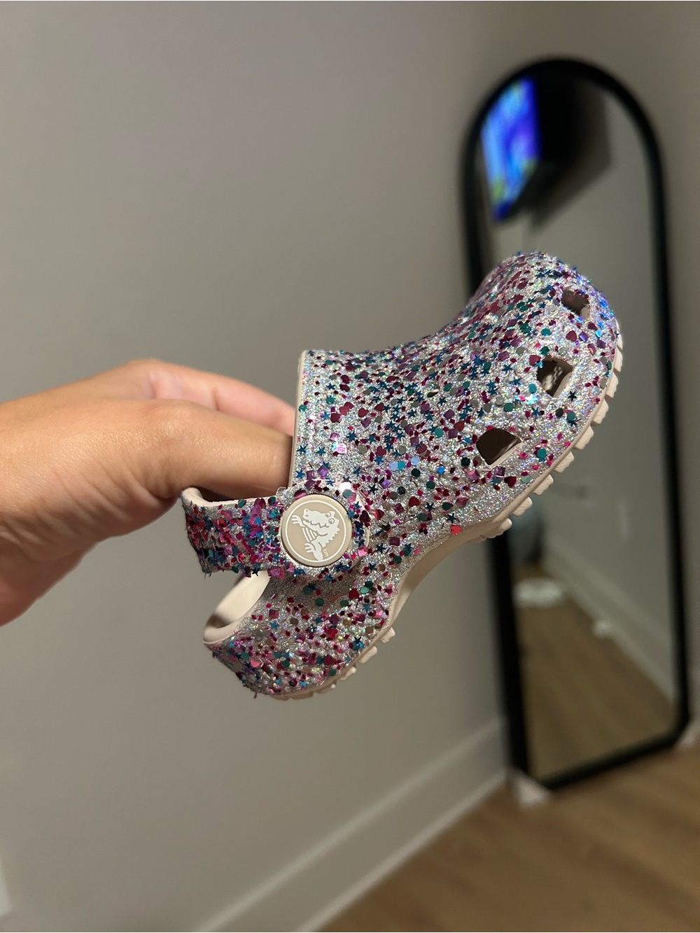 CROCS Kids' Glitter Clog - Silver with Pink & Blue Sparkle